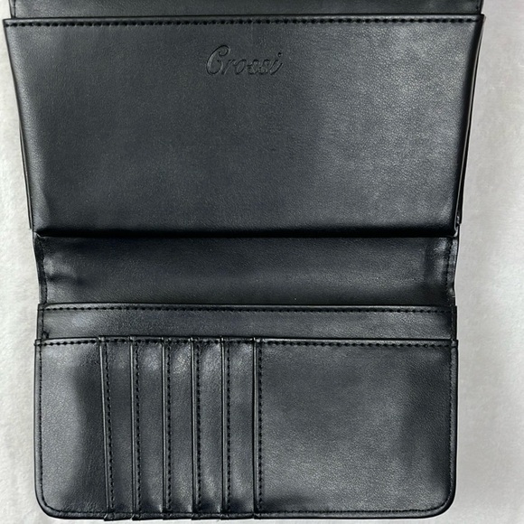 Crossi Small Bag / Crossbody Wallet on a Strap Black & Leopard Print Bow - Picture 8 of 10